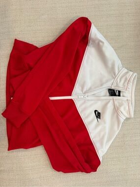 Nike Red and White Women's Colorblock Zip-Up Varsity Jacket